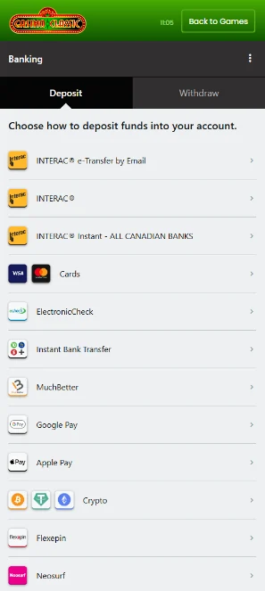 Casino Classic Payment Methods