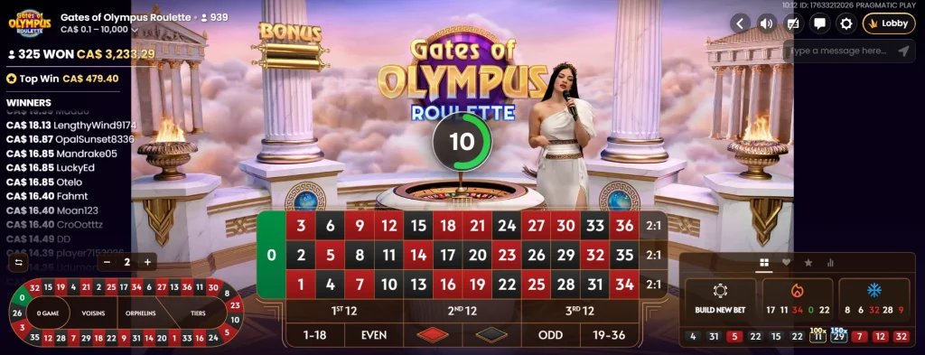 Gates of Olympus Live Roulette